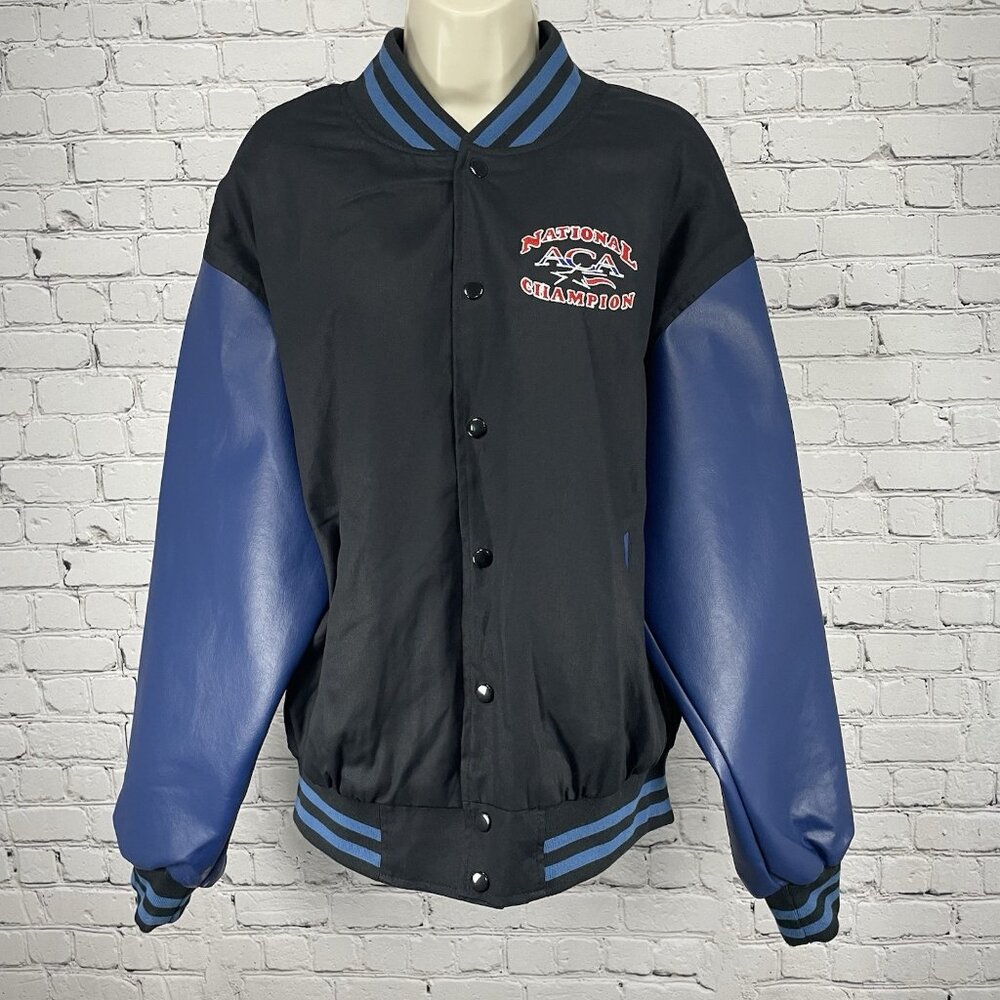 National ACA Champion Black Cheerleading Snapped Varsity Jacket Size Large L